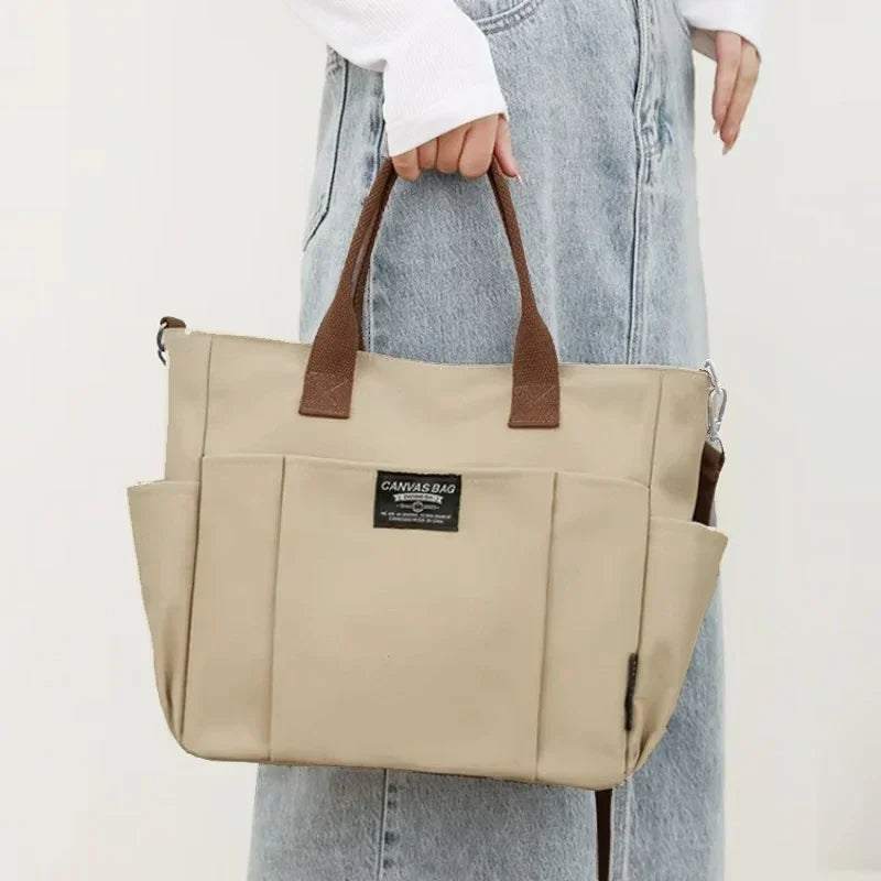 Canvas Ladies Bag Simple Student Large Capacity Horizontal Commuter Shoulder Slanting Portable Handbag