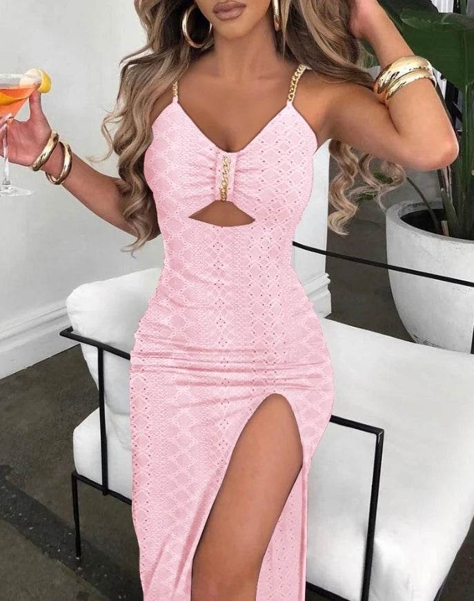 Eyelet Embroidery Chain Strap Maxi Dress - Spring Summer Style - P12 Hub Europe