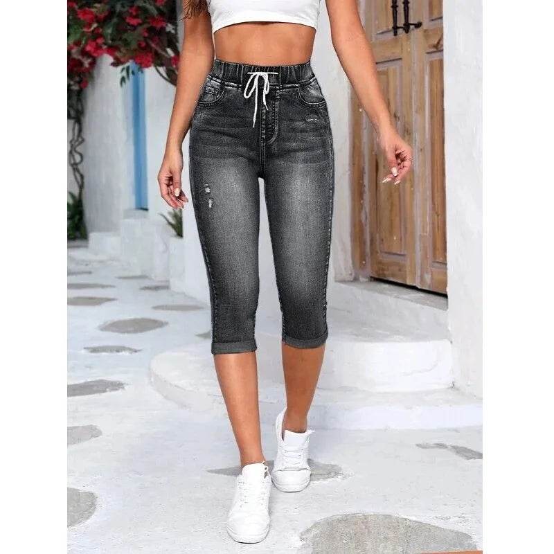 Women Ripped Knee Length Jeans - P12 Hub Europe