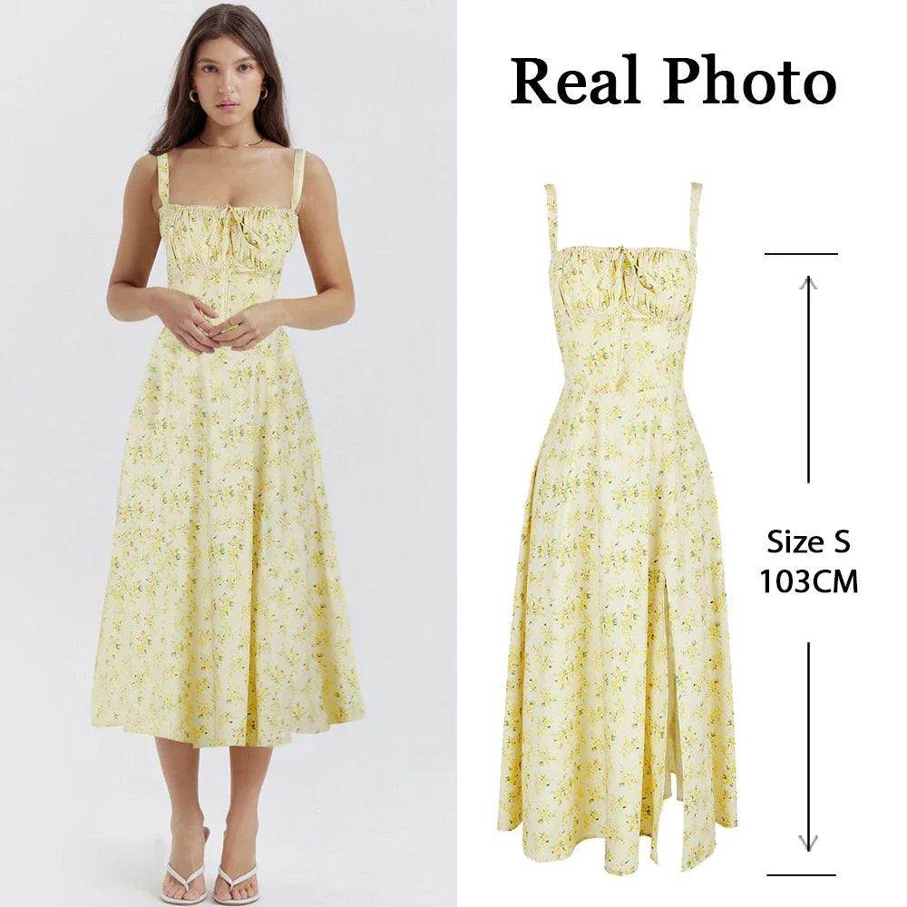 Sweet Floral Print Lace-Up Midi Dress Elegant Holiday - P12 Hub Europe
