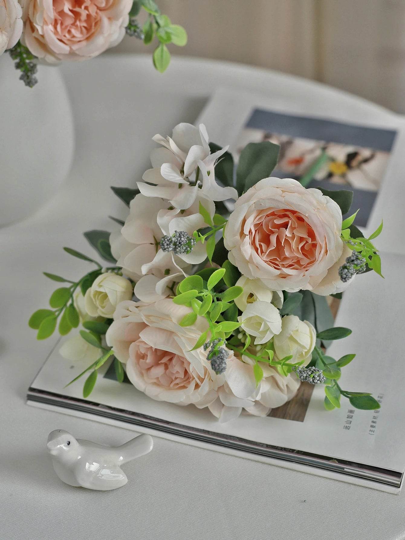 1PC Artificial Flowers Wedding Home Bedroom Decoration Bridal Bouquet Garden Fake Silk Peony Hydrangeas Vase for Board Outdoors - P12 Hub Europe