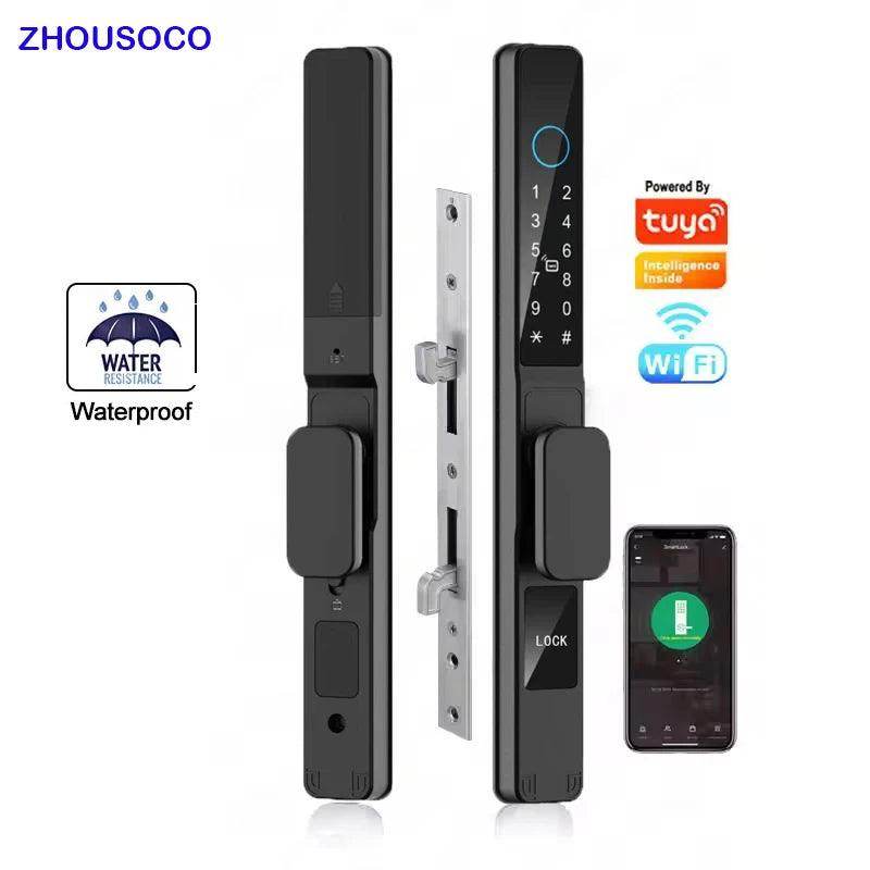 WiFi Sliding Door Lock | IP66, Fingerprint, Card, Code, Glass/Aluminum - P12 Hub Europe