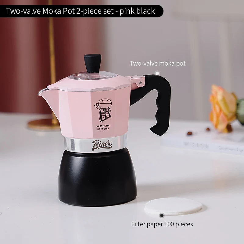 Bincoo Double valve Moka Pot Electric Stove Set Coffee Pot Household Italian Espresso Machine Mocha Pot Barista Accessories 220V