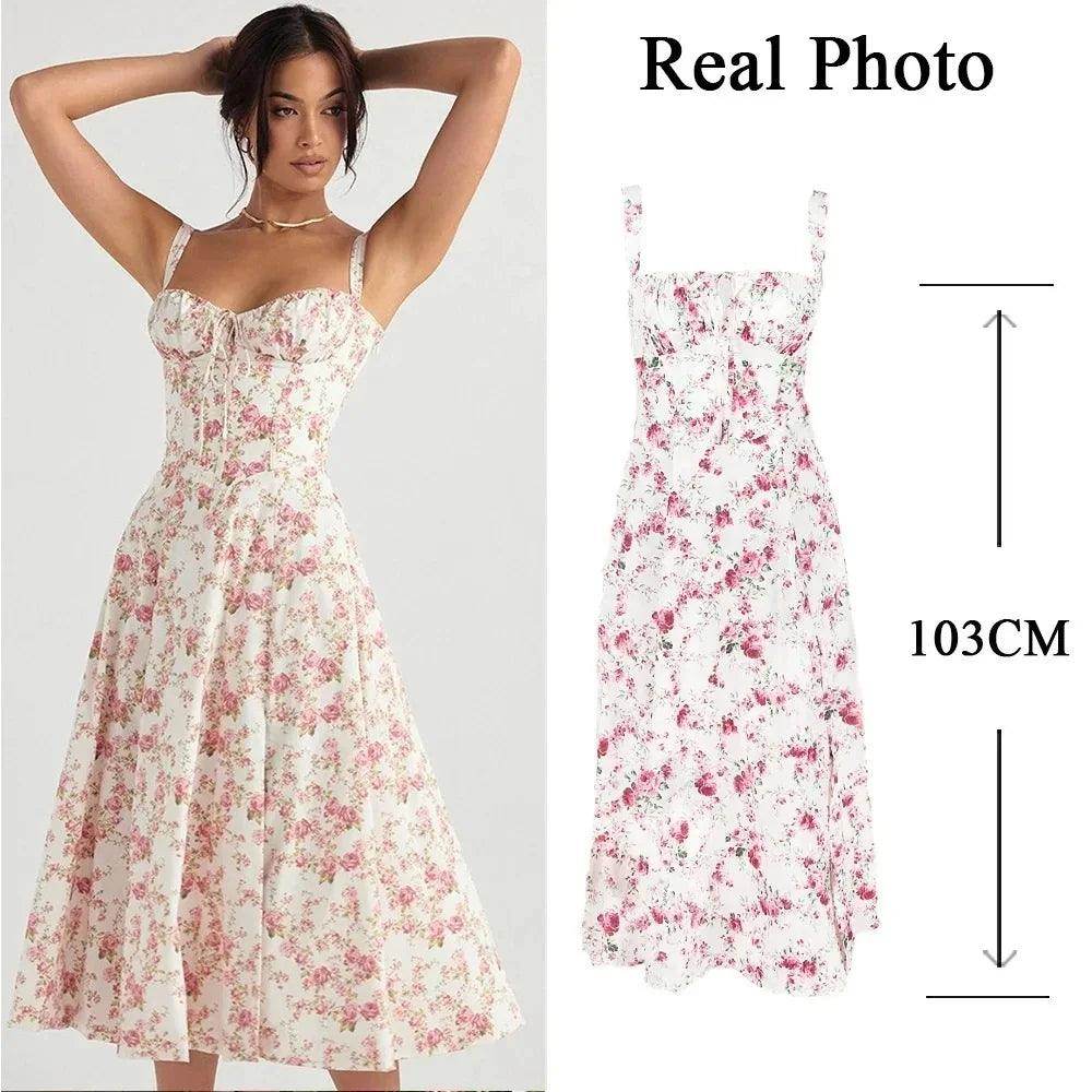 Sweet Floral Print Lace-Up Midi Dress Elegant Holiday - P12 Hub Europe