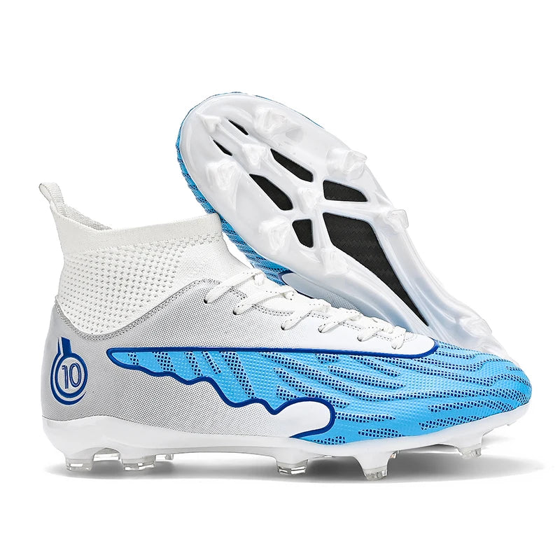 Mens Soccer Cleats Outdoor Lightweight High-Top Training Boots, Professional Athletic Long Spikes and TF Ground Football Shoes