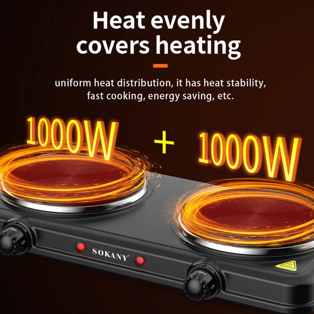 2000W High Power Dual Pot Electric Stove Induction Cooker Plate Kitchen 220V Fast Heating Durable Sturdy Cooking Stove Portable