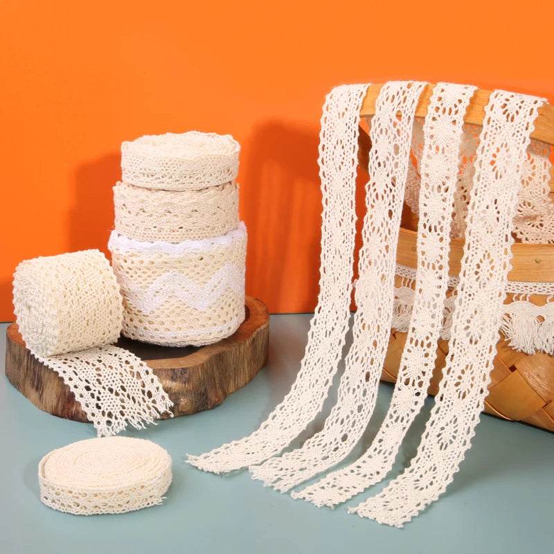 5 Meters Cotton Lace Trim Ribbon Beige Sewing Trim Lace Ribbon Crochet Lace Fabric DIY Wedding Party Craft Christmas Gift Decor - P12 Hub Europe