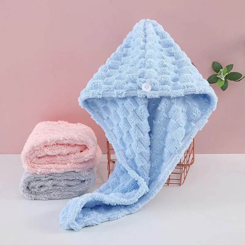 1Pcs Microfiber Quick-dry Hair Towel Cap with Button Super Absorption Bath Hat Fast Drying Hair Drying Wrap Hat Towel for Women - P12 Hub Europe