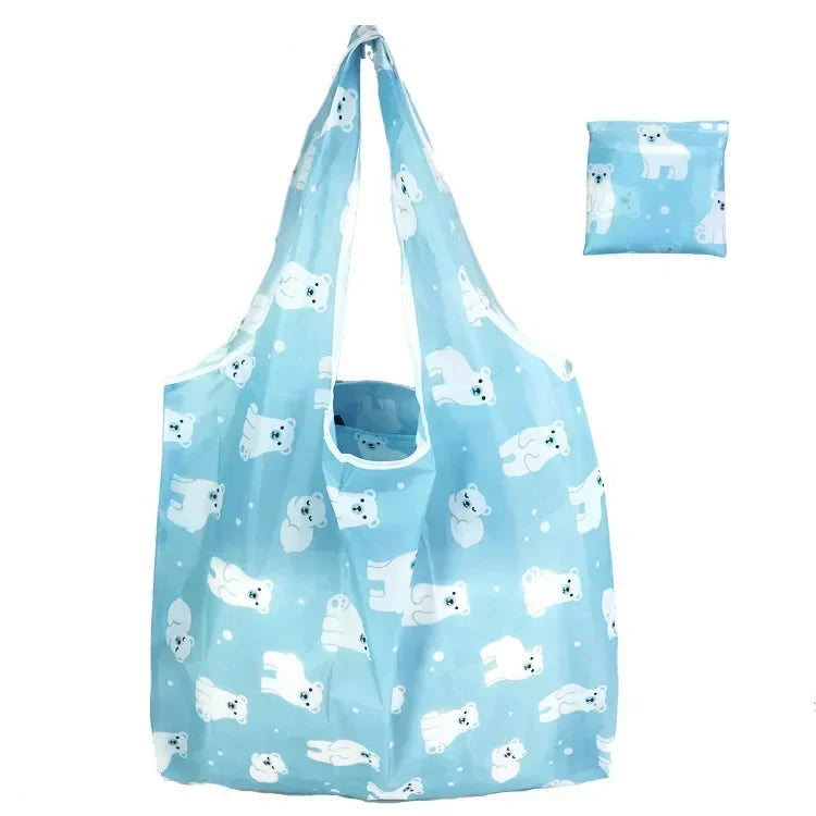 Fashion Printing Foldable Eco-Friendly Shopping Bag Tote Folding Pouch Handbags Reusable Large-capacity for Travel Grocery Bag