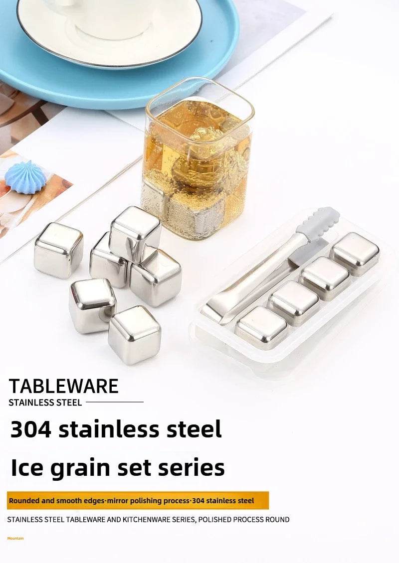 304 Food Stainless Steel Ice Cubes Set Reusable Chilling Stones for Whiskey Wine Cooling Cube Rock with Tongs Kitchen Bar Tools - P12 Hub Europe