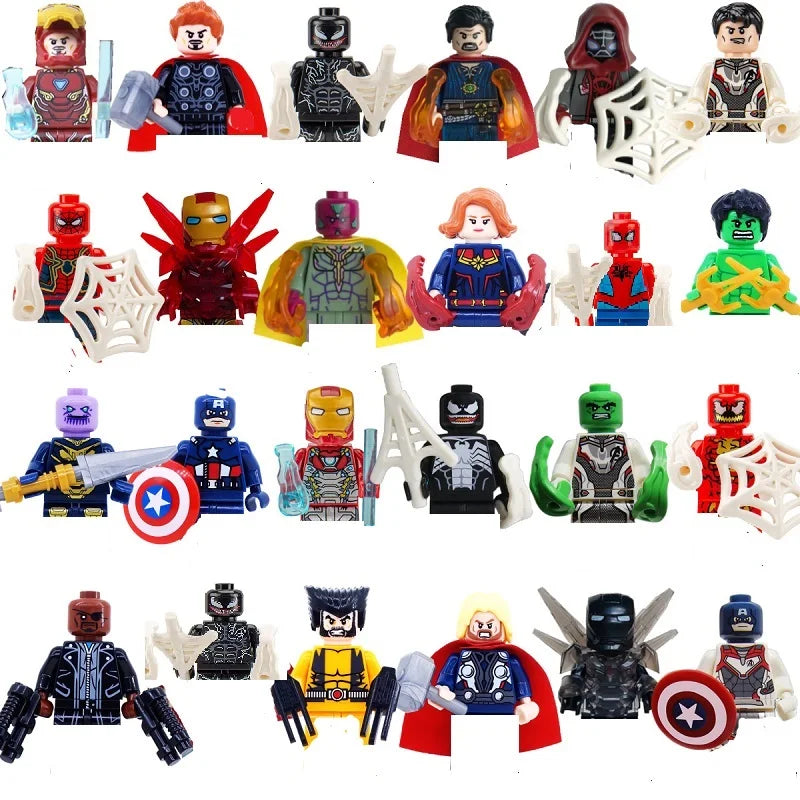 8-30 pieces of Marvel superhero Spider Man, Iron Man, Thanos mini assembled building blocks, DIY toys, children's birthday gifts