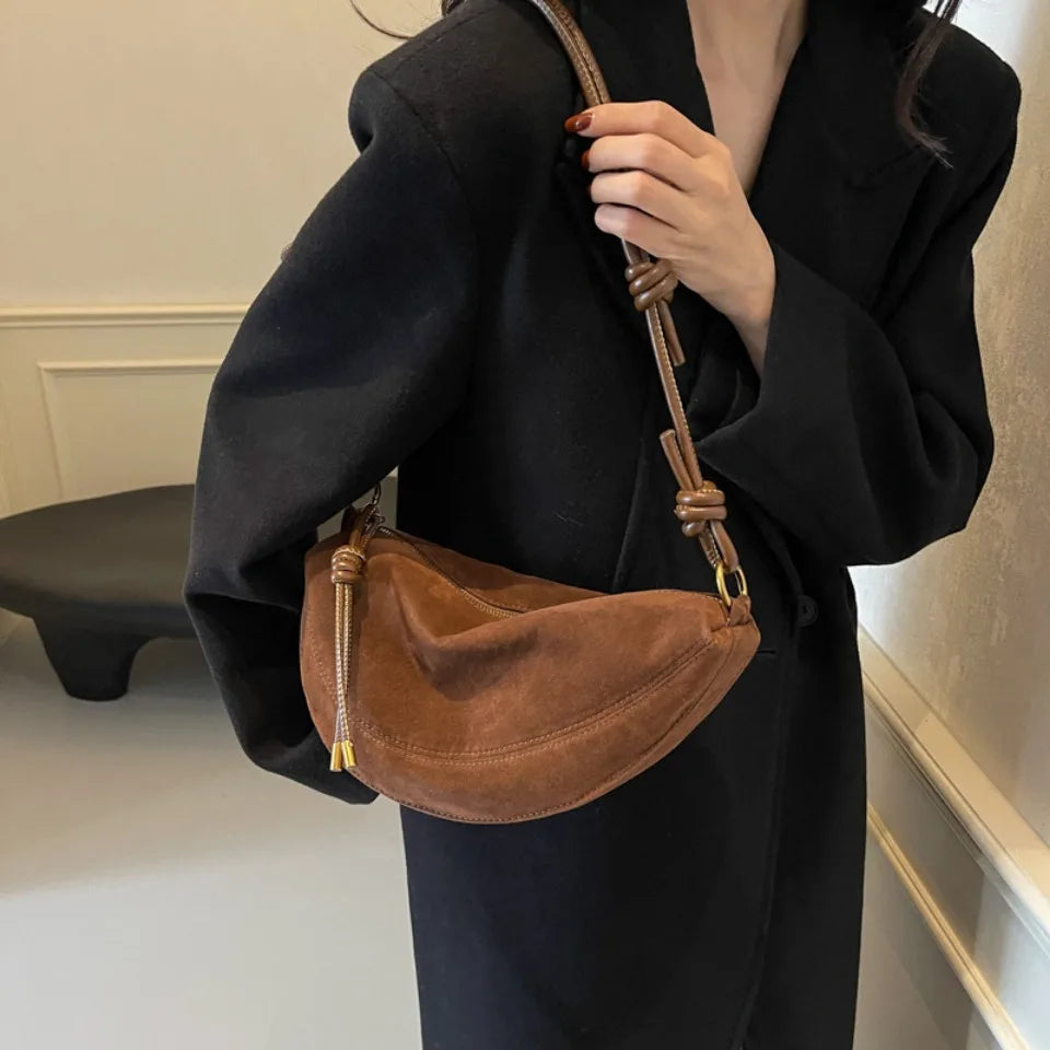 Faux Suede Party Bags for Women Hobo Shoulder Bag Single Crossbody Sac Underarm Dumpling Sweet Kidney Bags 2025 Fashion New
