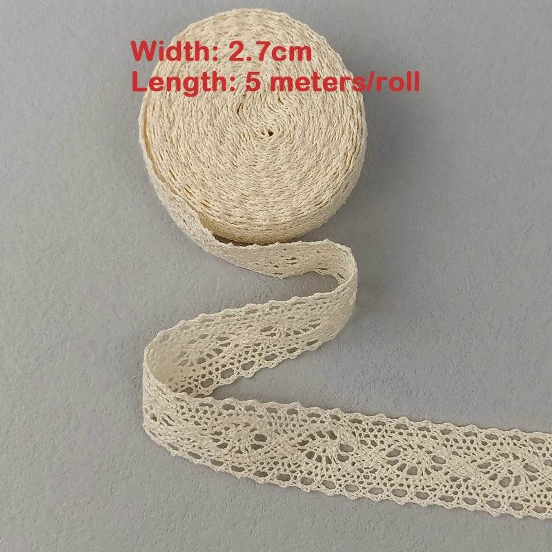 5M Cotton Lace Trim Sewing Crochet Lace Ribbon Beige Trim Lace Ribbon DIY Wedding Party Christmas Gift Decor Sewing Craft Supply - P12 Hub Europe