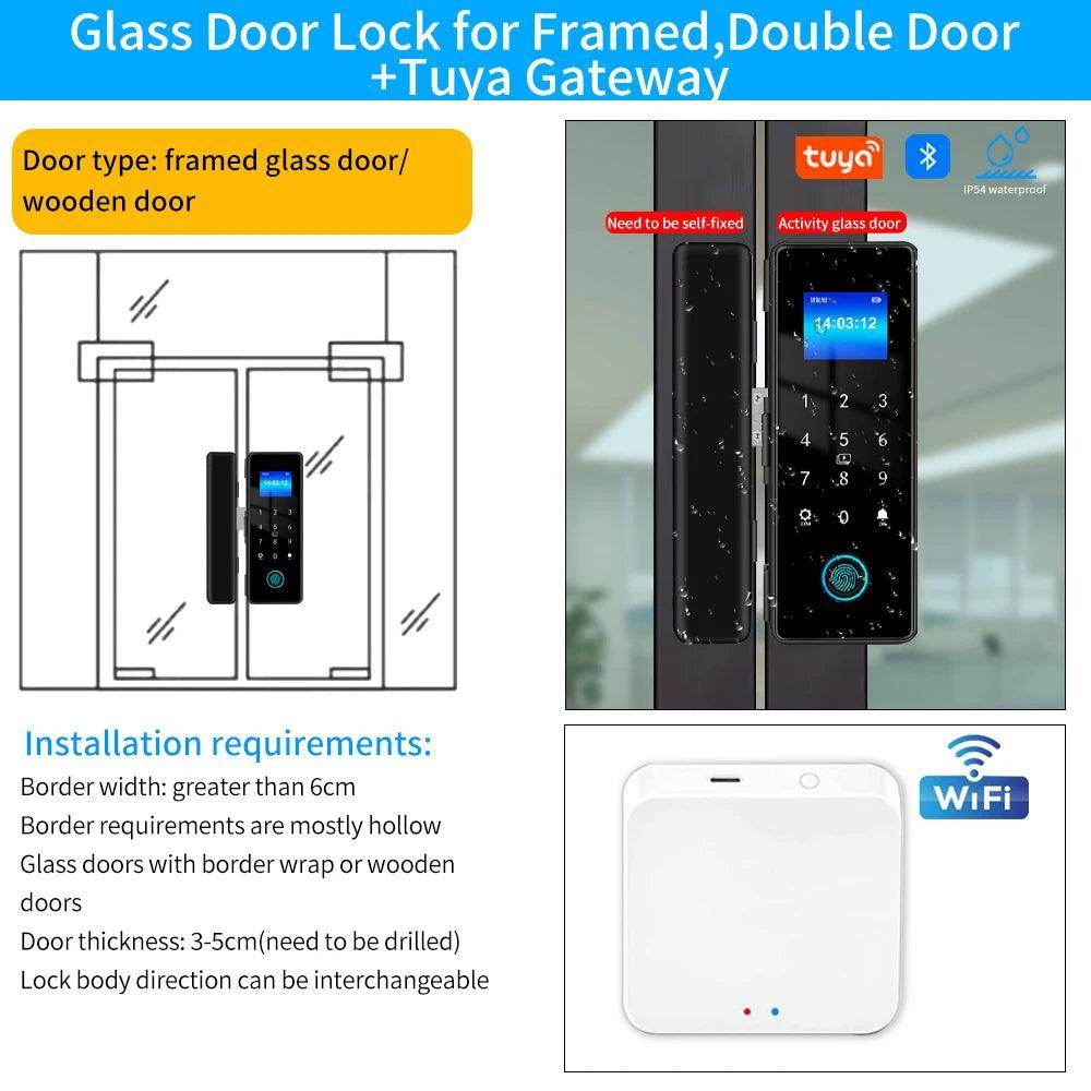 Glass Door Lock Bluetooth IP54, Fingerprint, Card, Code, App - P12 Hub Europe
