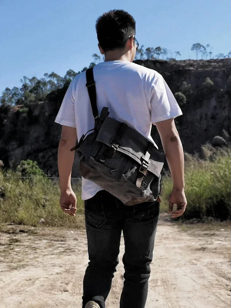 MUCHUAN Canvas Leather Men Messenger Bags Big Satchel Shoulder Bags Male Laptop Briefcase Travel Handbag