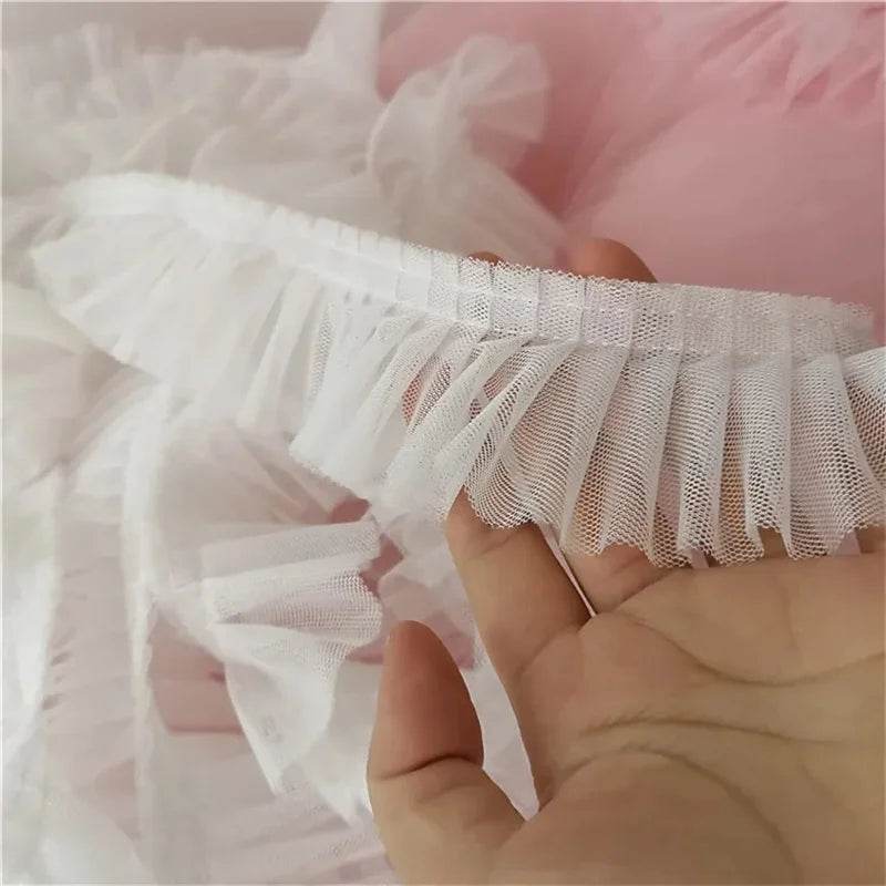 5CM Wide Double Layers 3D Pleated Mesh Lace Fabric Ruffle Trim Embroidered Collar Ribbon Sewing Clothing Skirt Splicing Material - P12 Hub Europe