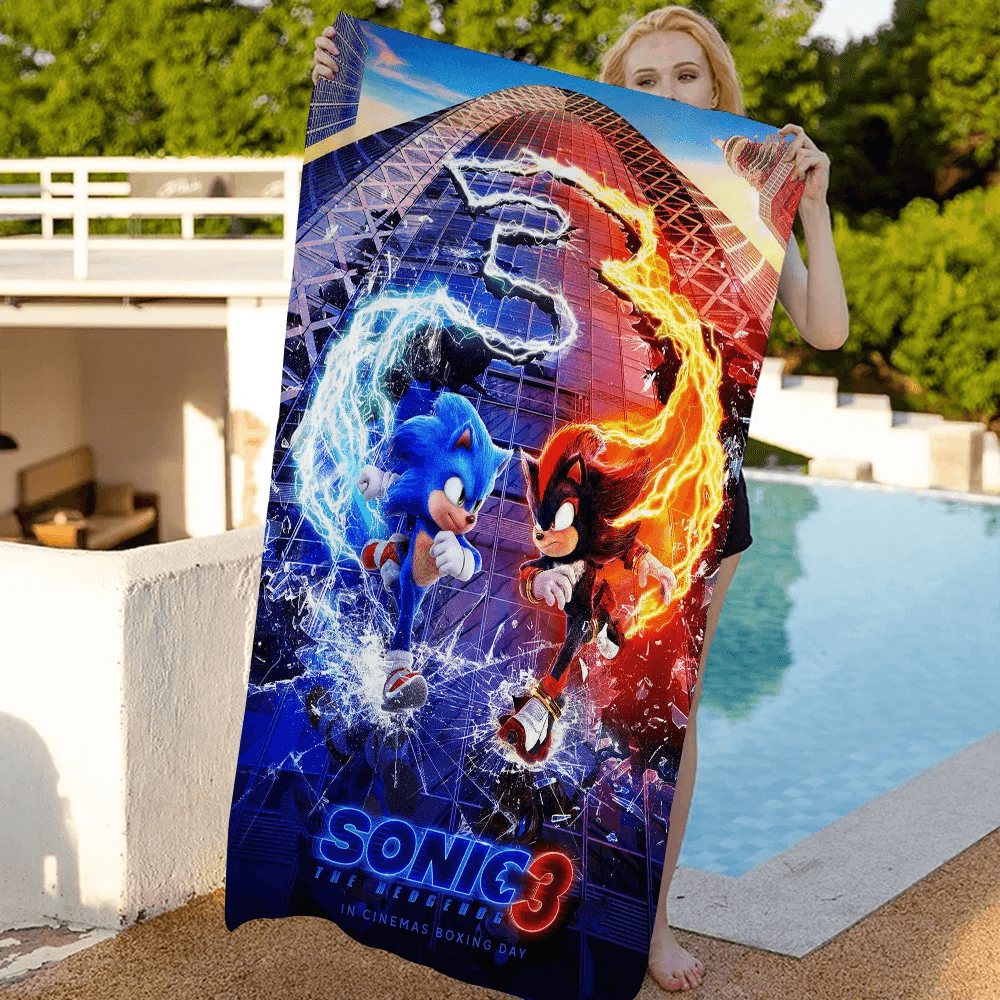 Cartoon S-Sonic Anime Beach Swimming Towel Soft Absorbent Washcloth Children's Gifts For Kids Travel Camping Gym - P12 Hub Europe