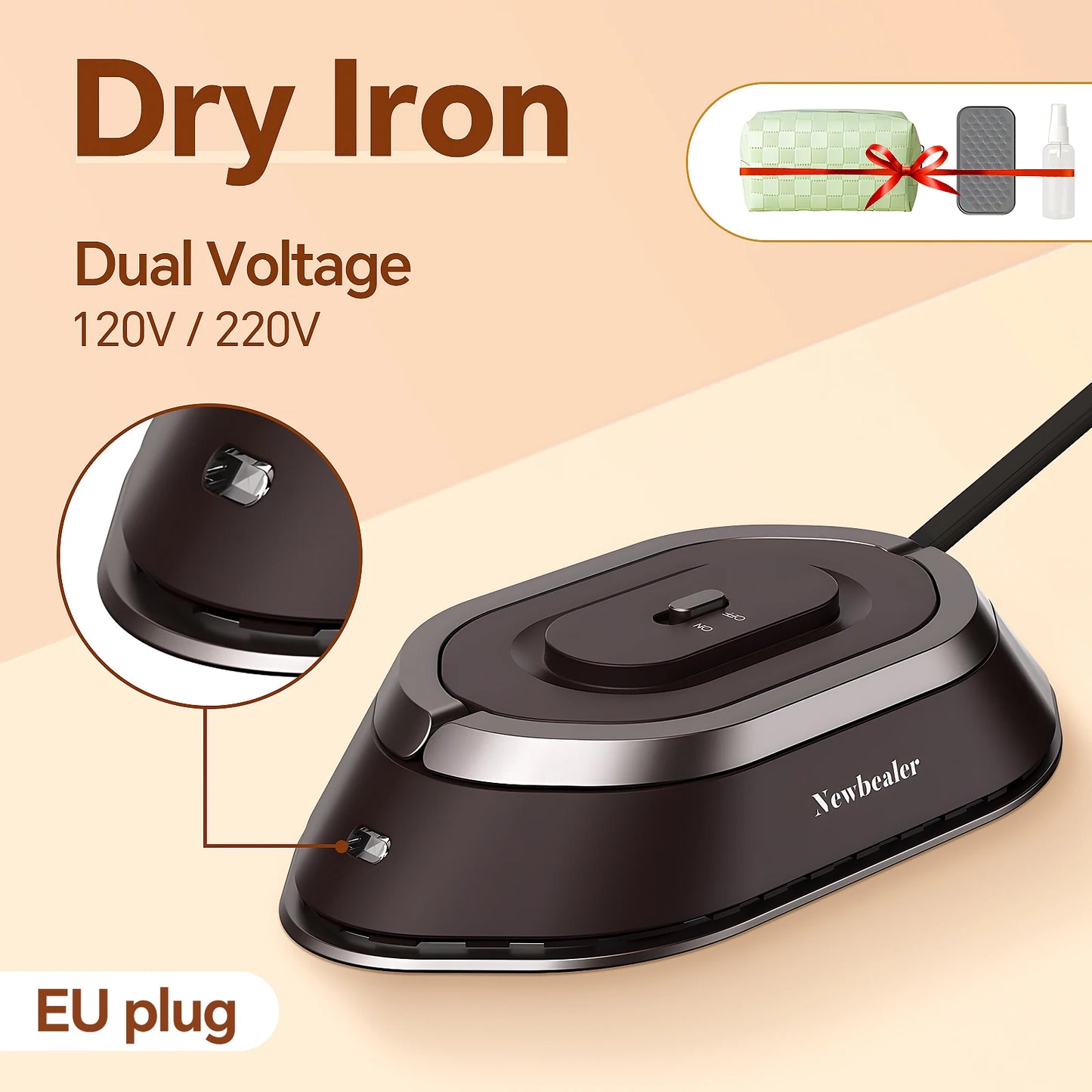 Portable Electric Iron Dual Voltage 110V/220V 30S Preheating Non-steam Travel Mini Dry Iron for Quilting Sewing Clothes