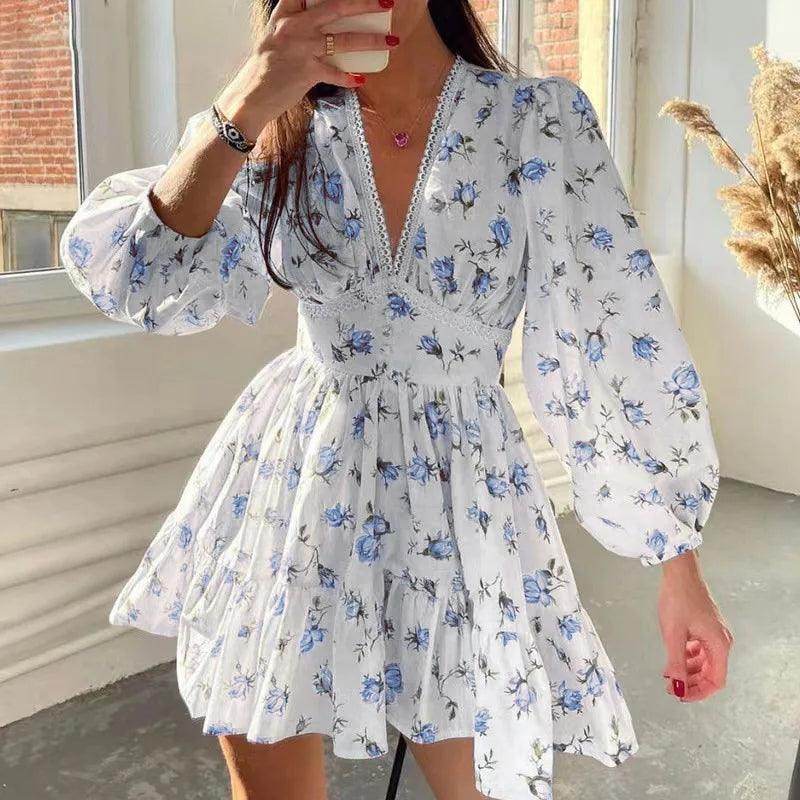 V-Neck Lace Edge Mini Dress Elegant Boho - P12 Hub Europe