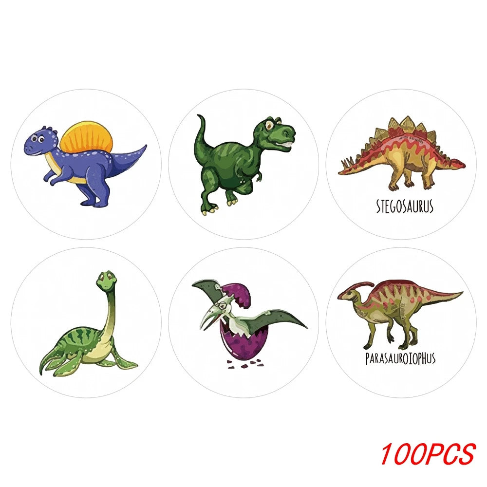 100-500pcs 1'' Round Dinosaur Stickers for Kids Teacher Reward Stickers School Supplies Animal Incentive Roll Sticker for Home