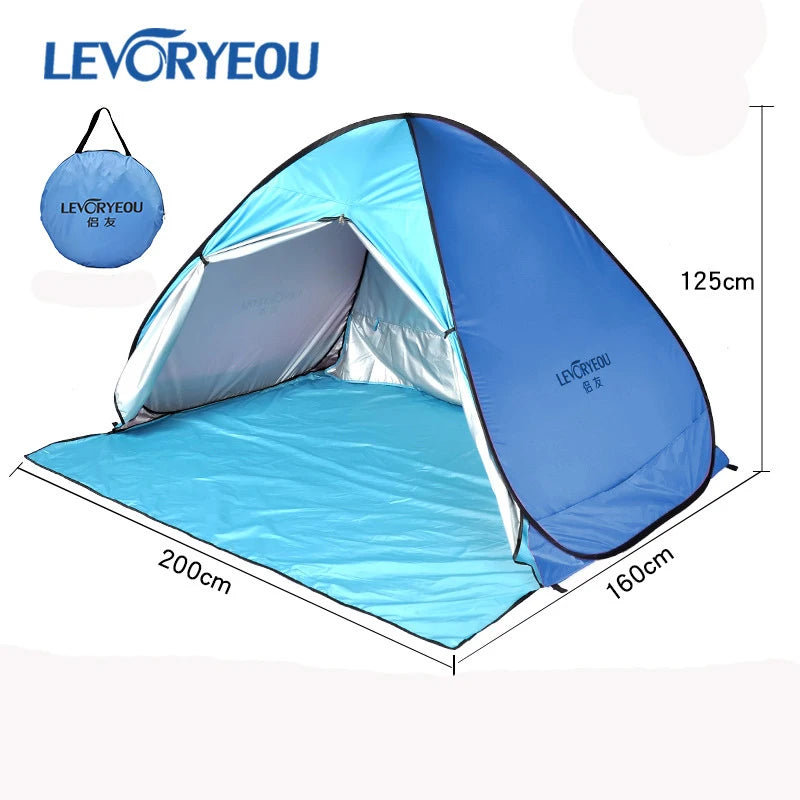 2Second Quick Open Fully Automatic Beach Tent 200*165*125cm UV Protection Sunshade Pop Up Waterproof Silver Coated Steel Pole