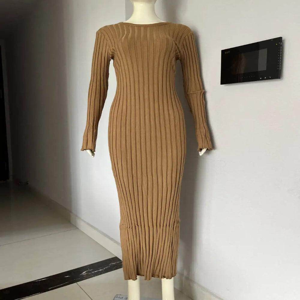 Knit Lace-Up Maxi Dress Autumn High Waist - P12 Hub Europe