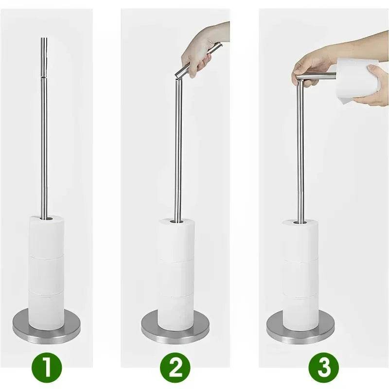 Paper Towel Holder Bathroom Stainless Steel Floor Mounted Toilet Paper Holder Single Pole Kitchen Floor Shelf Bathroom Fixtures - P12 Hub Europe