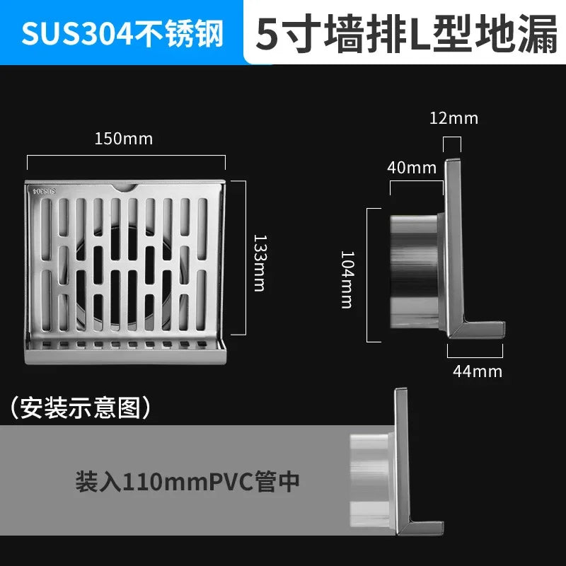 304 stainless steel rust proof outdoor L-shaped floor drain, same floor corner drainage floor drain,