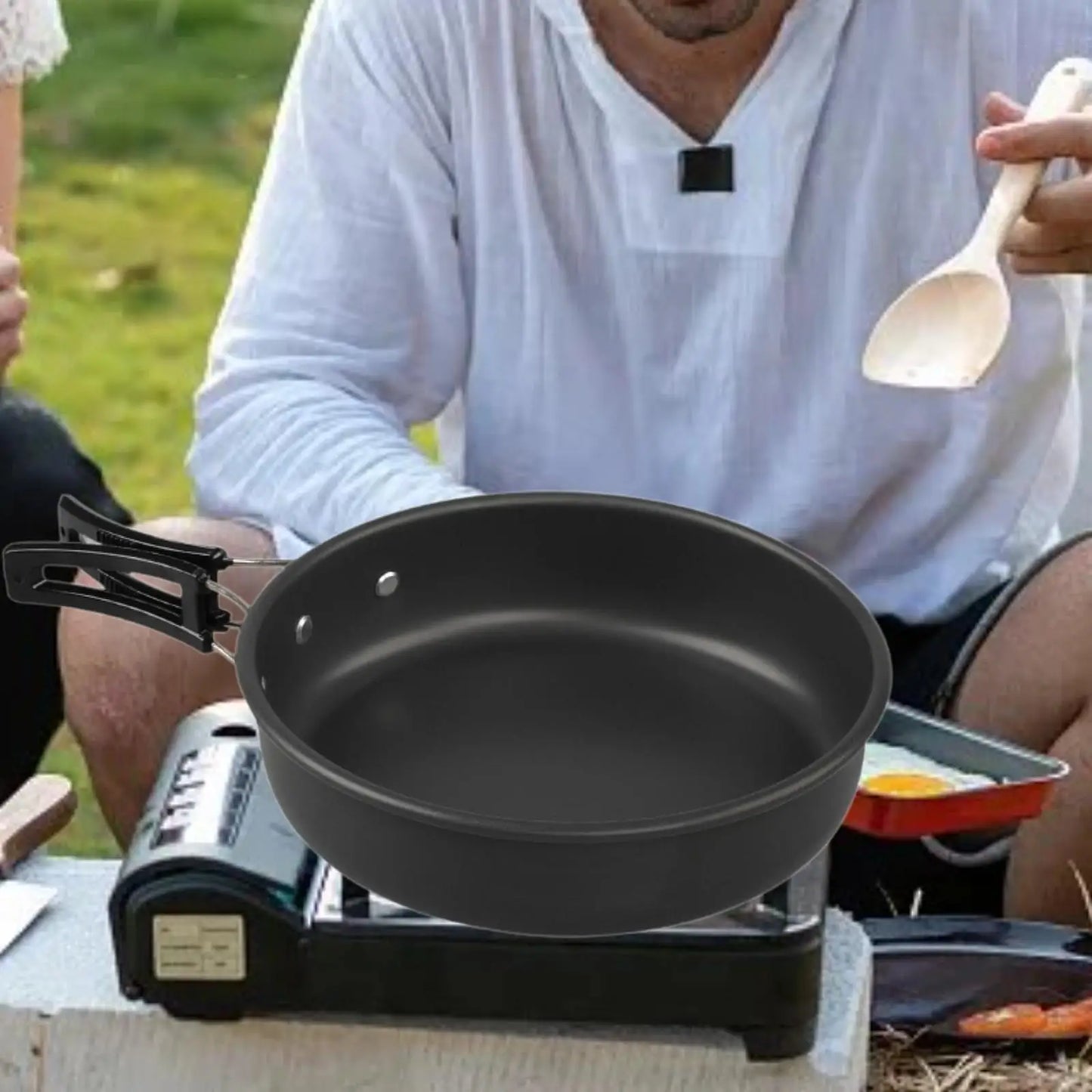 Camping Frying Pan Nonstick Portable Cooking Pan Camping Cookware with Folding Handle for Backpacking BBQ Outdoor Picnic Travel