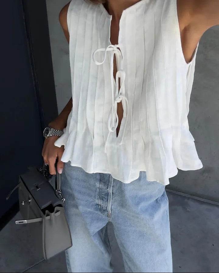 Women's Pleated Linen Crop Top - P12 Hub Europe
