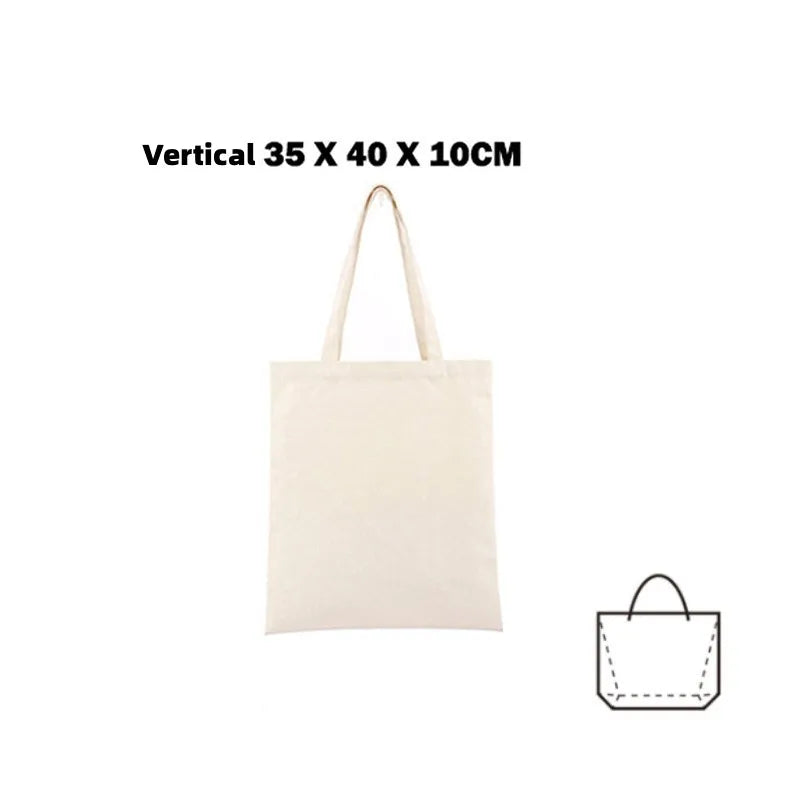 Large Capacity Canvas Shopping Bags Folding Eco-Friendly Cotton Tote Bags Reusable DIY Shoulder Bag Grocery Handbag Beige White