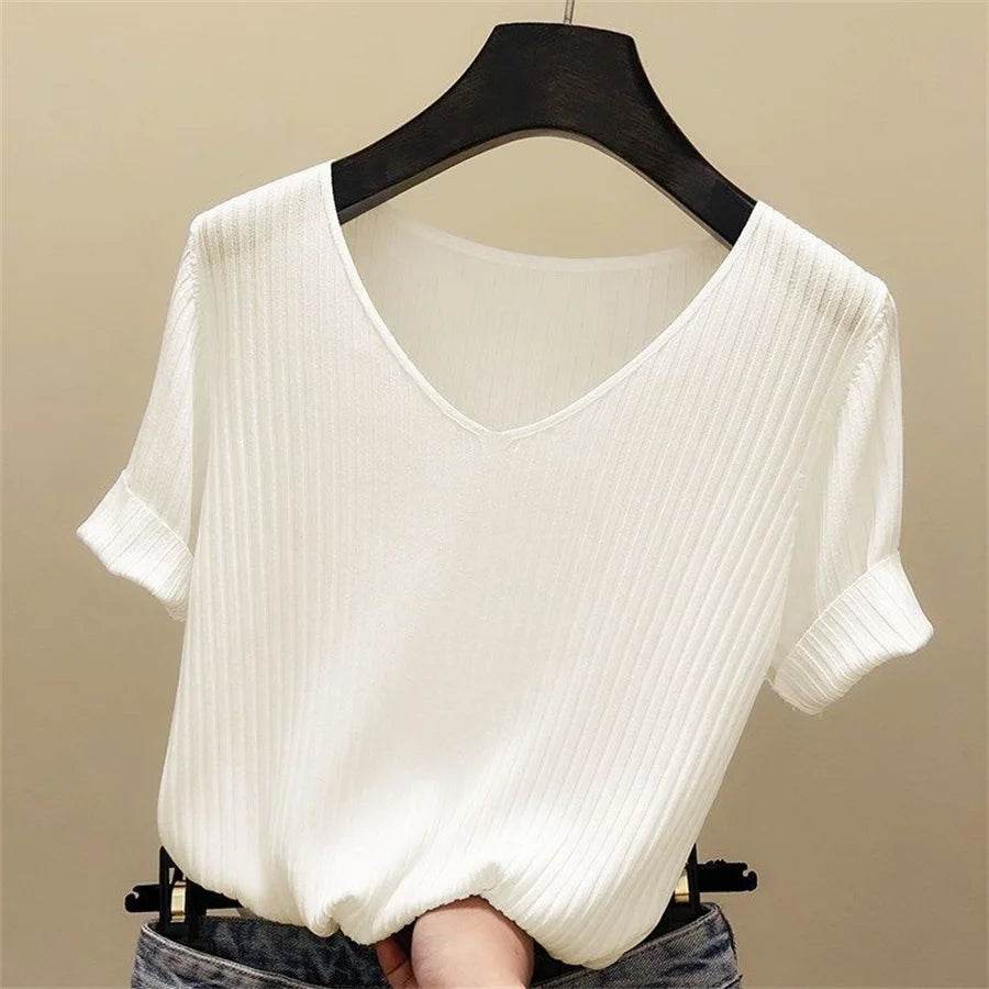 Summer Women's Knitted V-Neck Blouse - P12 Hub Europe