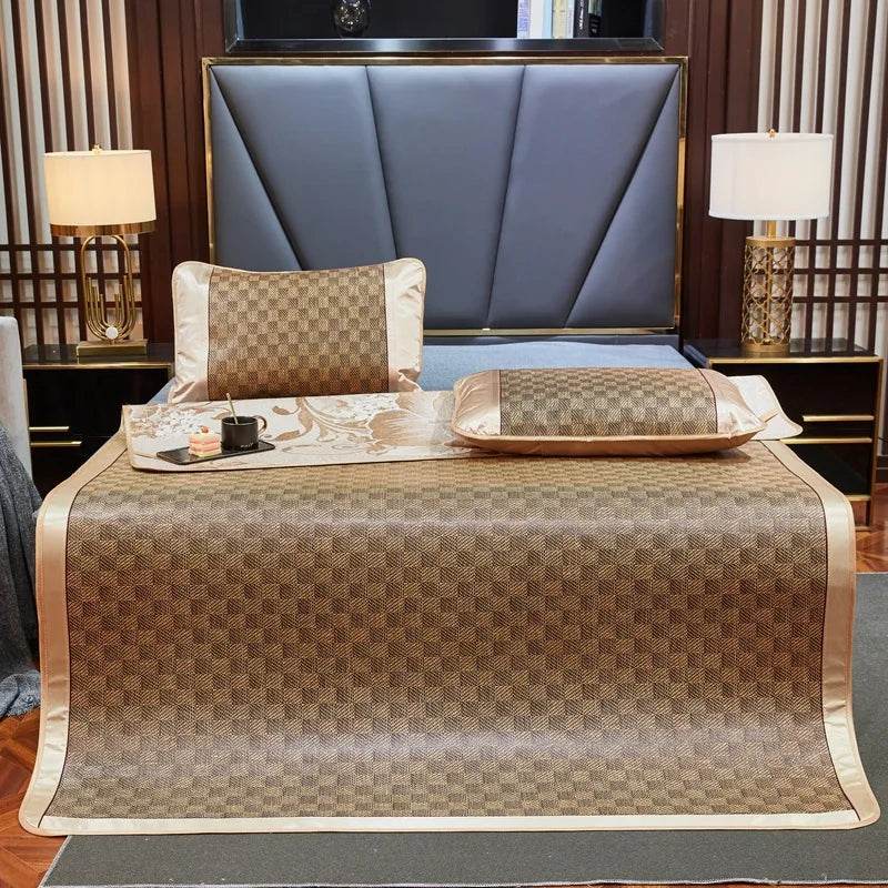 JFLEGAL Summer Natural Rattan Mat 2024 New Ice Silk Jacquard Soft Physical Cooling Wormwood Mat Bedding Dormitory Mattress Cover - P12 Hub Europe