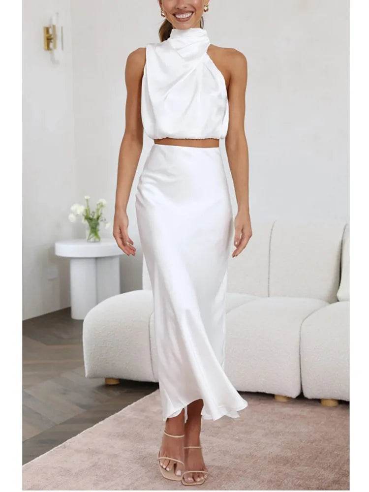 Women Satin Off-Shoulder Skirt Set - P12 Hub Europe