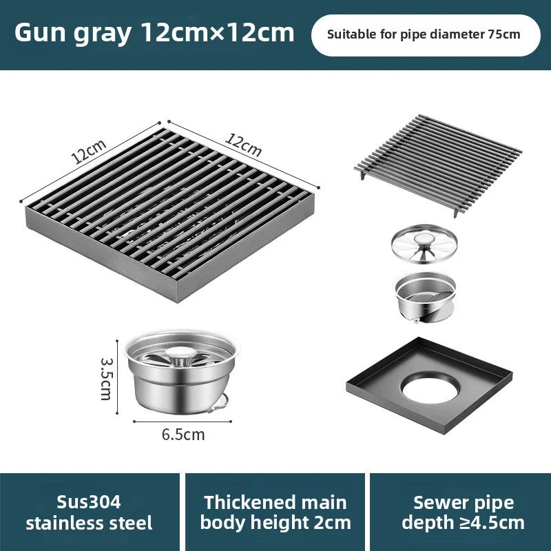 Bathroom high drainage floor drain, outdoor large-diameter thickened 304 stainless steel floor drain
