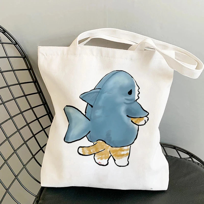 Kawaii Cats Cartoon Manga Tote Bag Beach Bag Shopper Bags Handbags Canvas Shoulder Bags Woman Shopping Bags High Capacity
