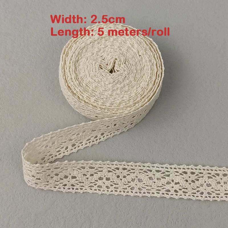 5M Cotton Lace Trim Sewing Crochet Lace Ribbon Beige Trim Lace Ribbon DIY Wedding Party Christmas Gift Decor Sewing Craft Supply - P12 Hub Europe
