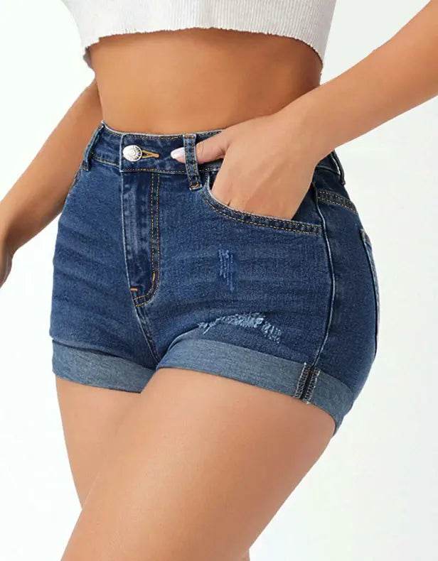 Women's Ripped High-Waist Denim Shorts - P12 Hub Europe