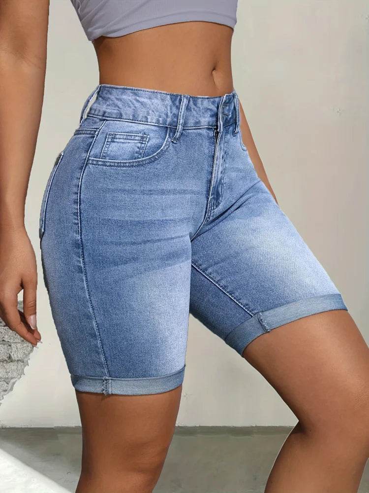 Blue Elastic Women's Jean Shorts - P12 Hub Europe