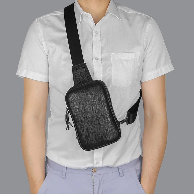 Mens Leather Small Crossbody Bag Shoulder Sling Bag Women Daypacks Chest Bag for Fishing Travel Hiking Backpacks Outdoor Sports