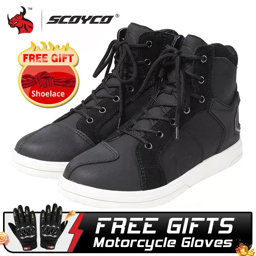 SCOYCO Motorcycle Boots Botas Moto Microfiber Leather Motocross Off-Road Racing Boots Motorbike Riding Shoes Men Moto Boots