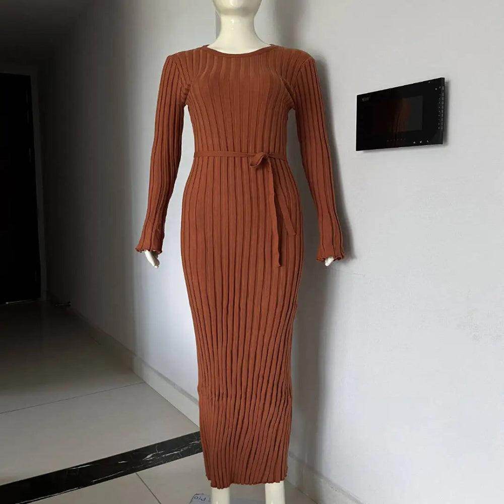 Knit Lace-Up Maxi Dress Autumn High Waist - P12 Hub Europe