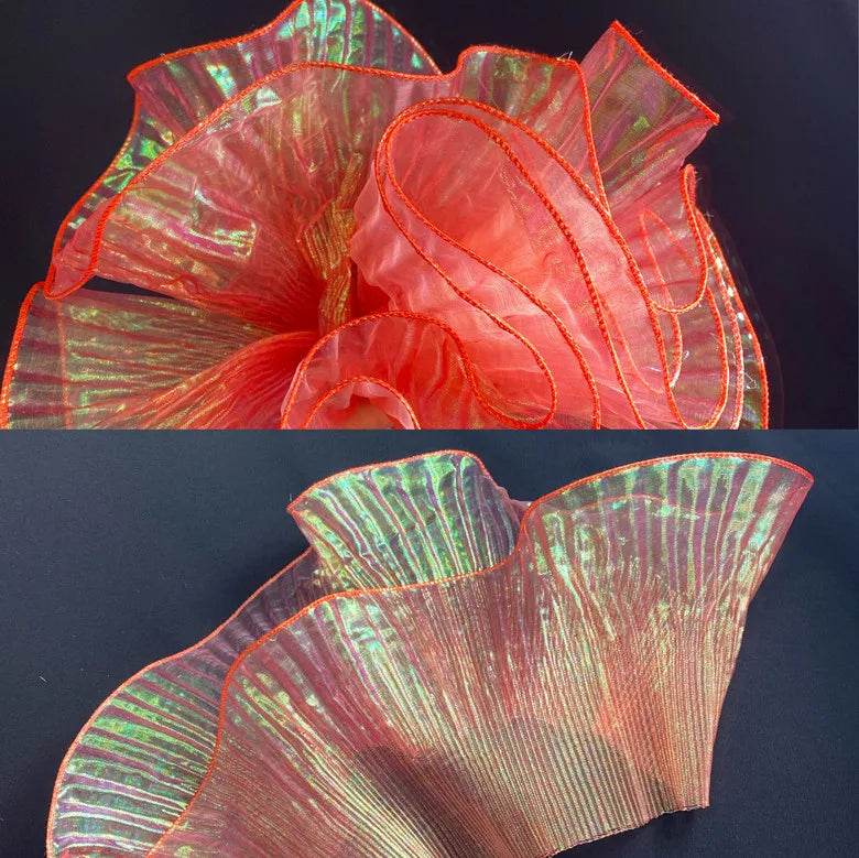 1 Yard Blue Lace Fabric Pleated Mermaid Effect Laser Neon Luster For Women Dress 15CM Wide - P12 Hub Europe