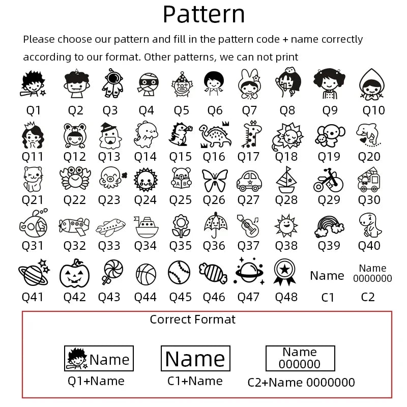 Children's Name Seal Custom Double -layer black and white ink Student's Stamp Kindergarten Clothes Waterproof Name StickerStamp