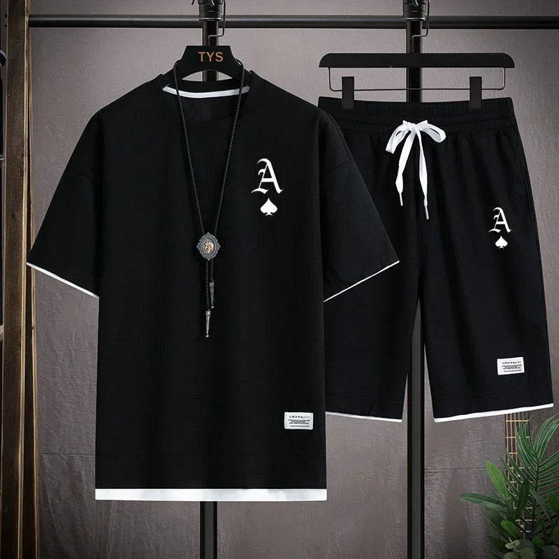 Men's casual and fashionable sportswear, summer outdoor short-sleeved T-shirts and sports shorts, and daily casual two-piece set