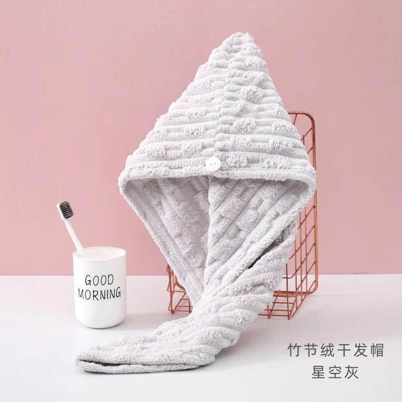 1Pcs Microfiber Quick-dry Hair Towel Cap with Button Super Absorption Bath Hat Fast Drying Hair Drying Wrap Hat Towel for Women - P12 Hub Europe