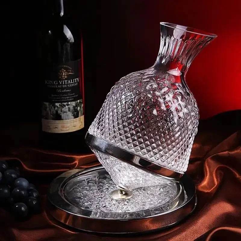 High end crystal glass 360 degree rotating decanter drum 1500ml decanter wine dispenser inflator mirror kettle decoration - P12 Hub Europe