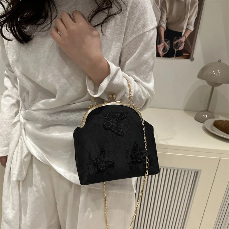 Chinese Style Butterfly Embroidery Women's Shoulder Bags Dinner Party Ladies Chain Crossbody Bag Elegant Simple Female Handbags