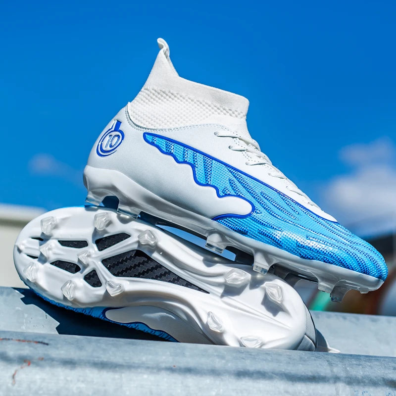 Mens Soccer Cleats Outdoor Lightweight High-Top Training Boots, Professional Athletic Long Spikes and TF Ground Football Shoes
