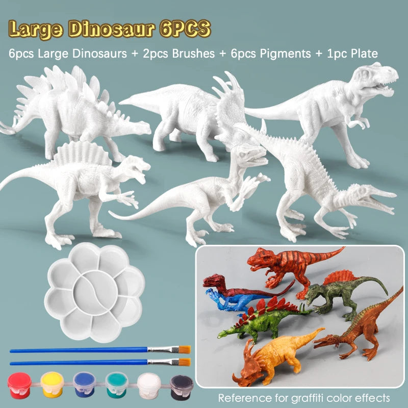 6pcs/8pcs, DIY Coloring Dinosaur Toys, Graffiti White Model Paintable Toy, Children's Creative Fill-in-the-Blank Puzzle Toy Gift